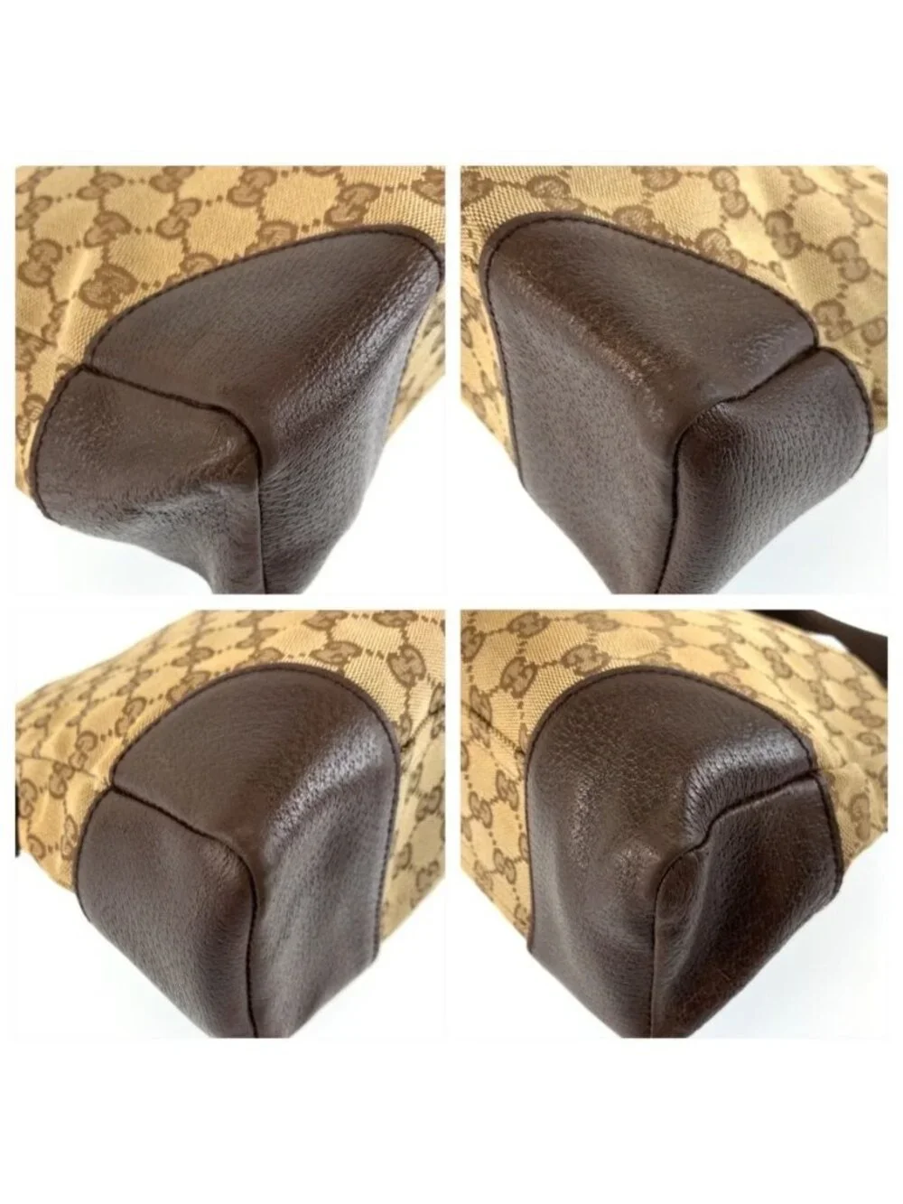 Gucci Beige Brown Silver GG Canvas Leather Shoulder Bag
